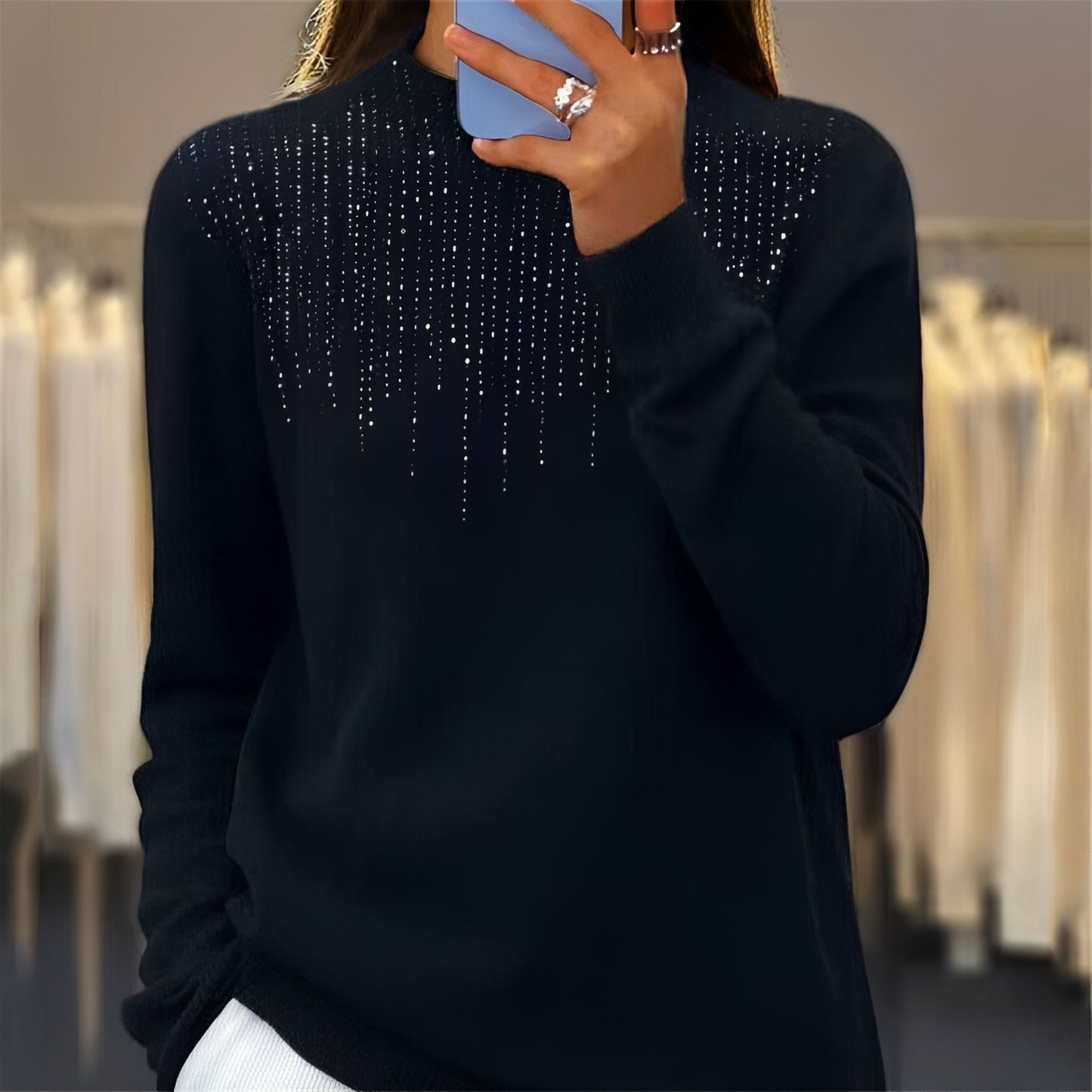 Lucia - Glitzernder Pullover mit halbhohem Rollkragen für Damen