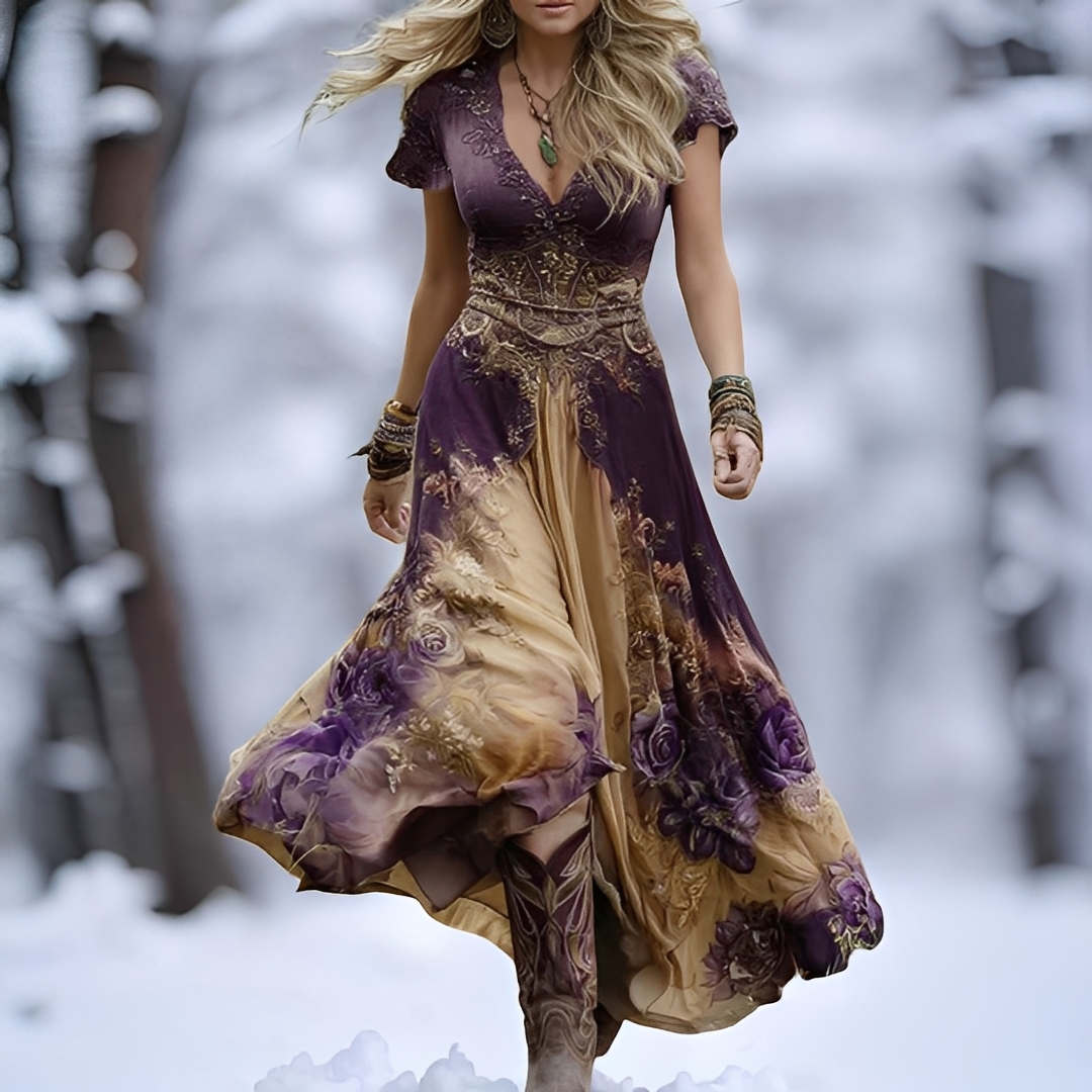 Almaris – Elegantes langes Blumenkleid für Frauen