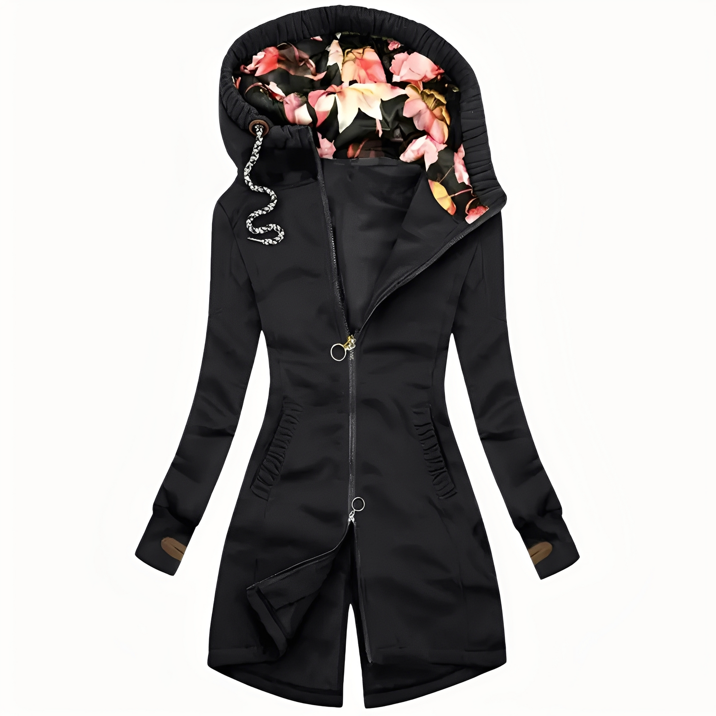 Marie - Fashionable women's hooded jacket with floral pattern