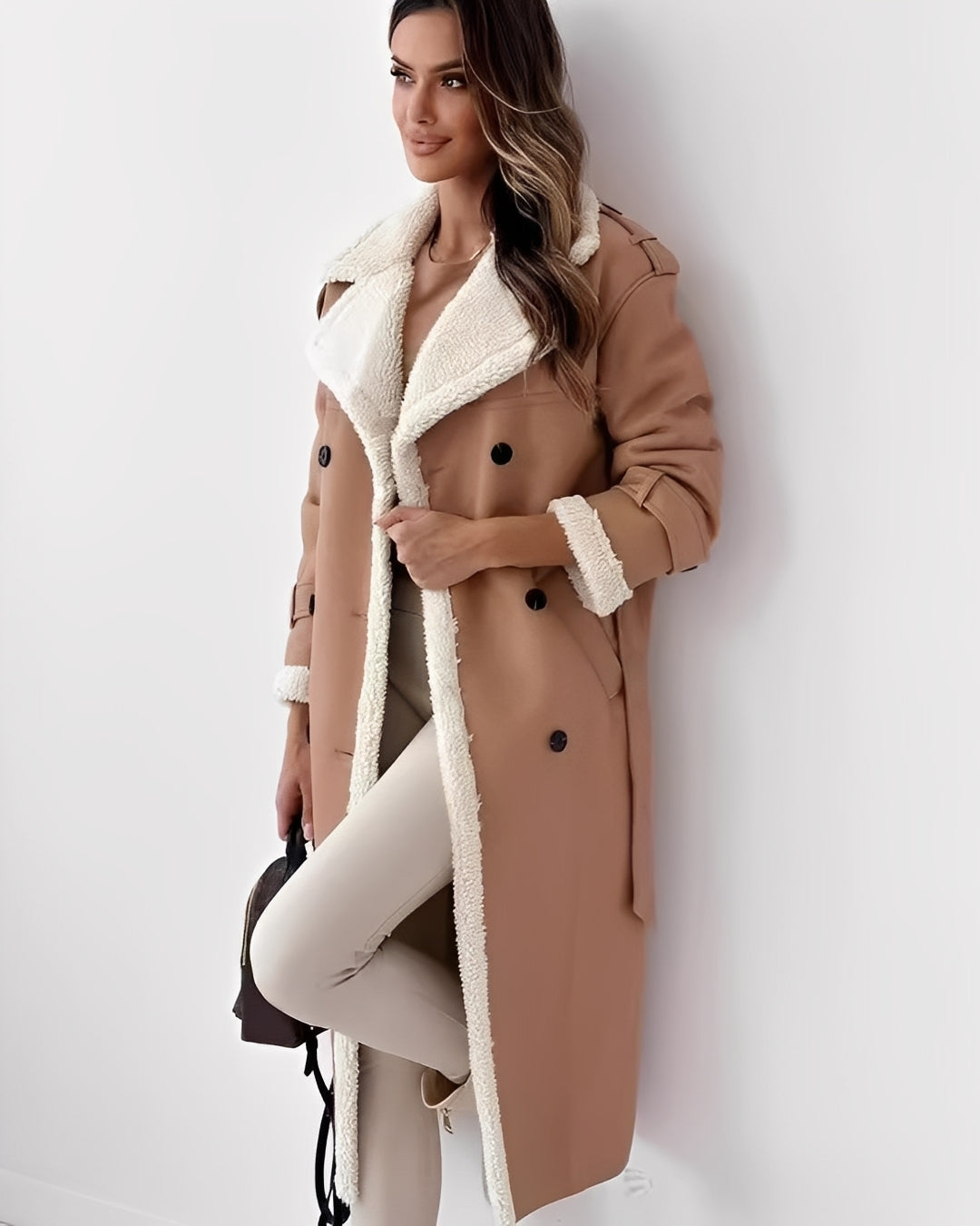 Sally - Elegant long women's coat with quilted lining