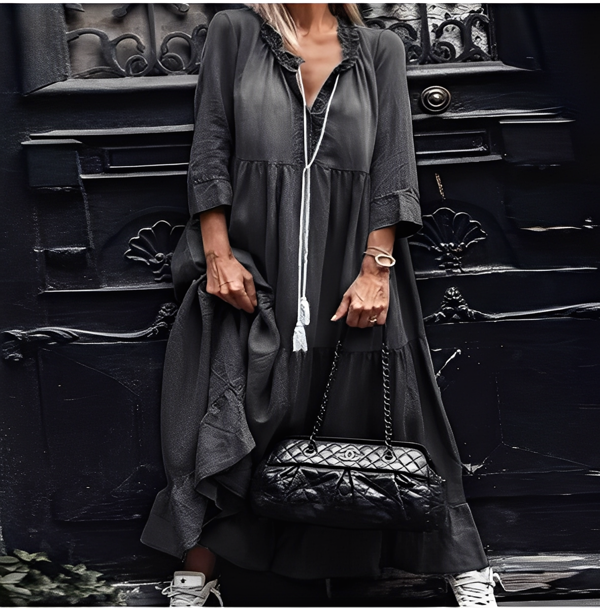 Irénée - Comfortable long denim dress for women