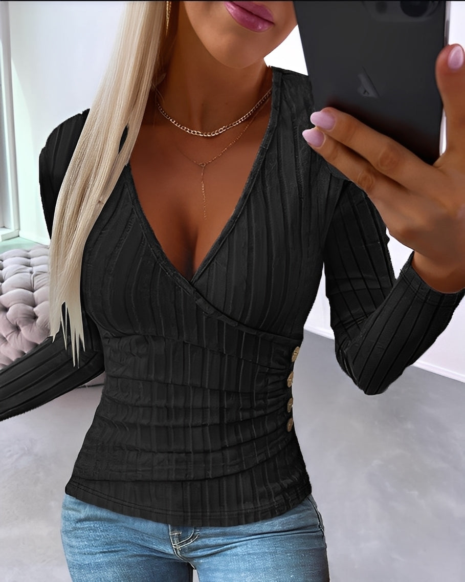 Annie - Comfortable Women's V-Neck Sweater with Stripes