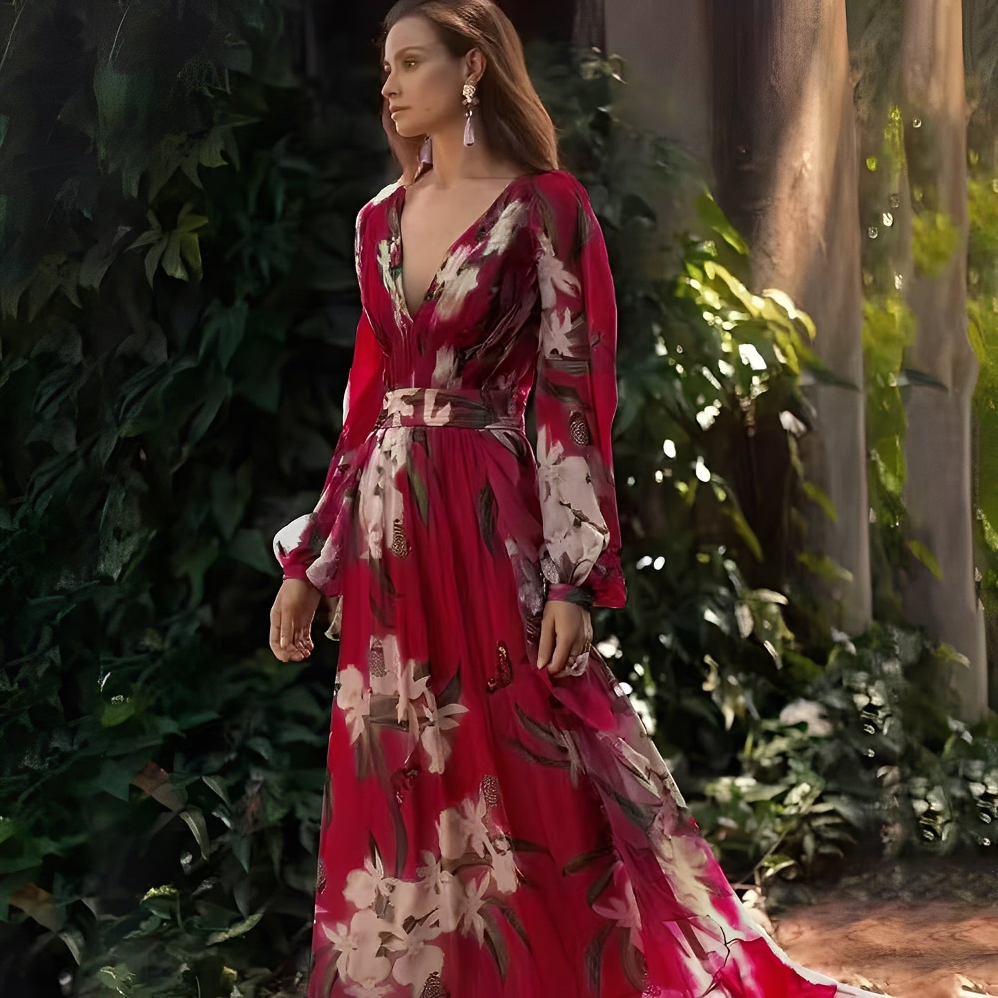 Karine - Stylish long dress with V-neck for women