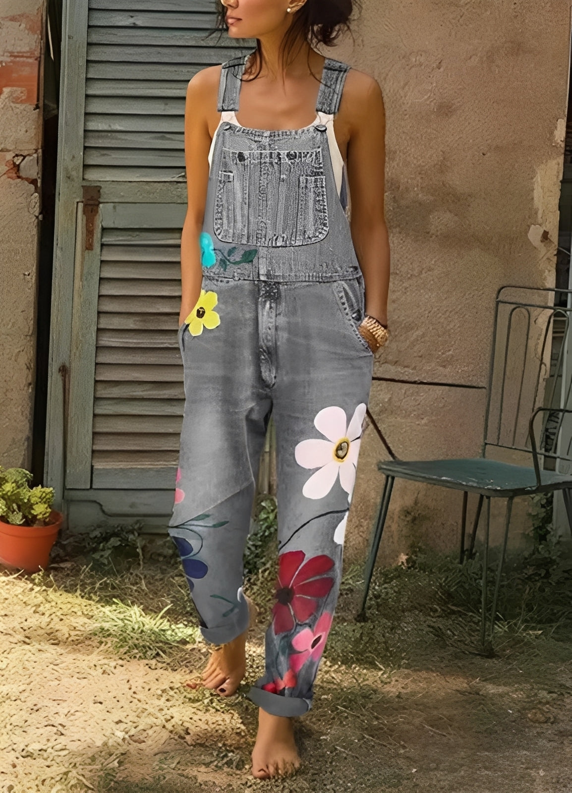 Emilia - Ogrodniczki dżinsowe dla pań Blümchen