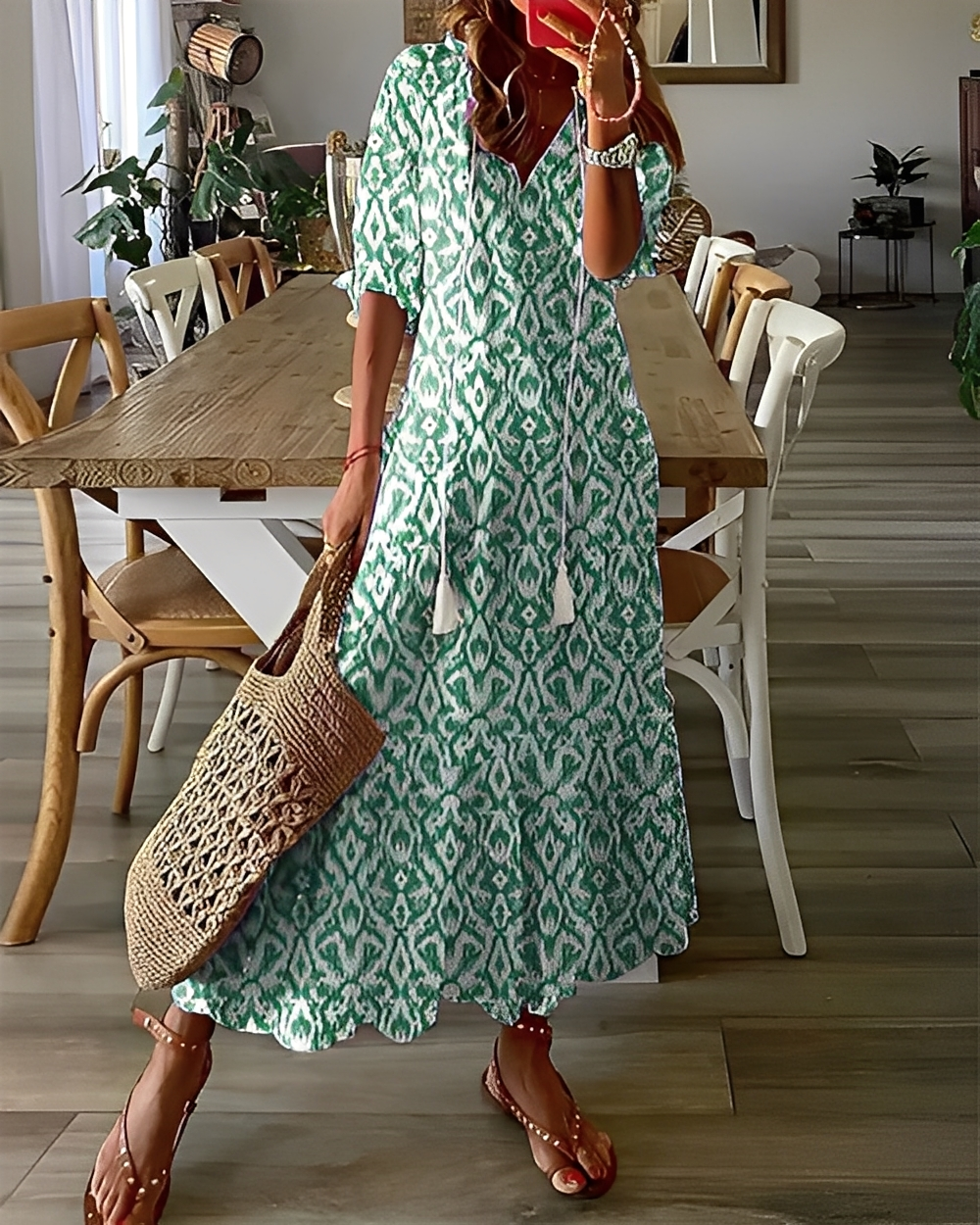 Domitille - Stylish dress with V-neck, loose for women