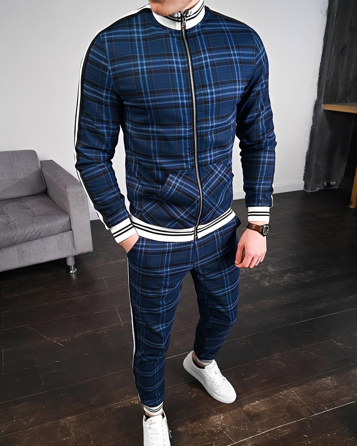 Neal - Stylish checked men's tracksuit