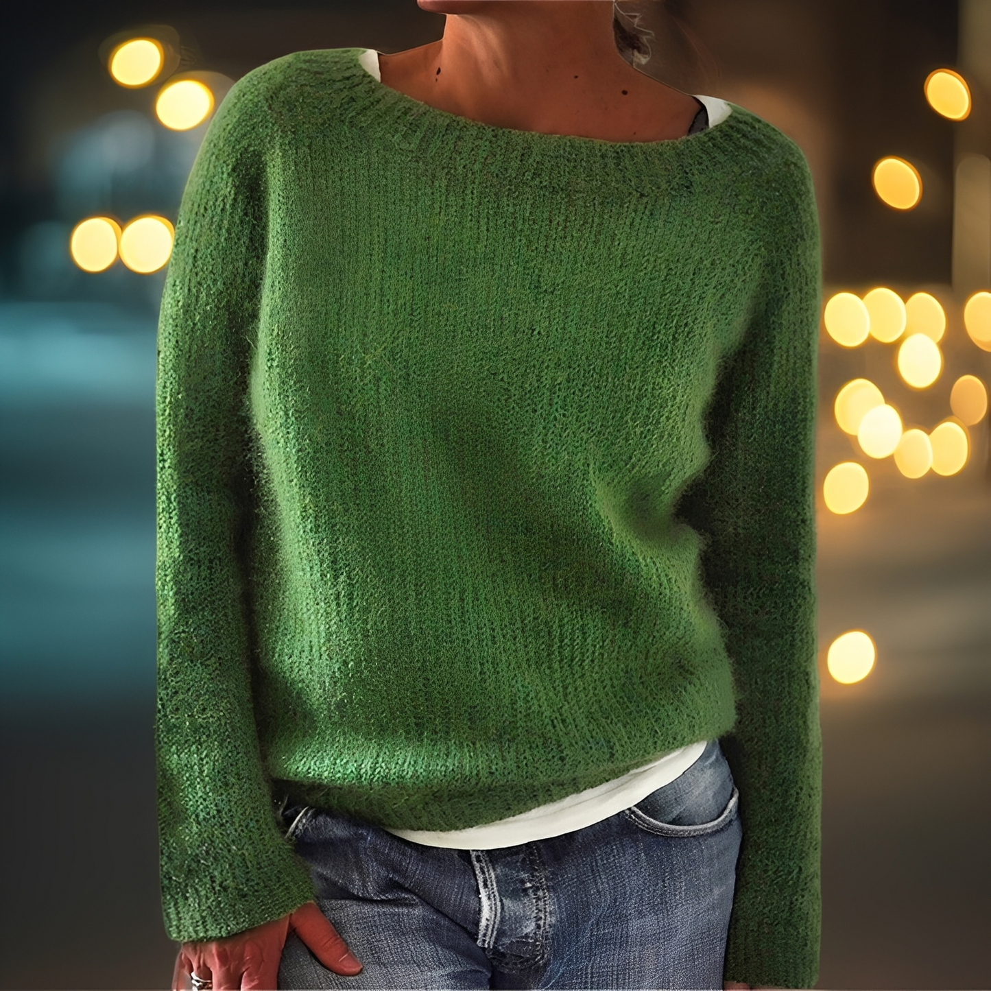 Abeeha - Luźny sweter w kolorze jodły dla kobiet