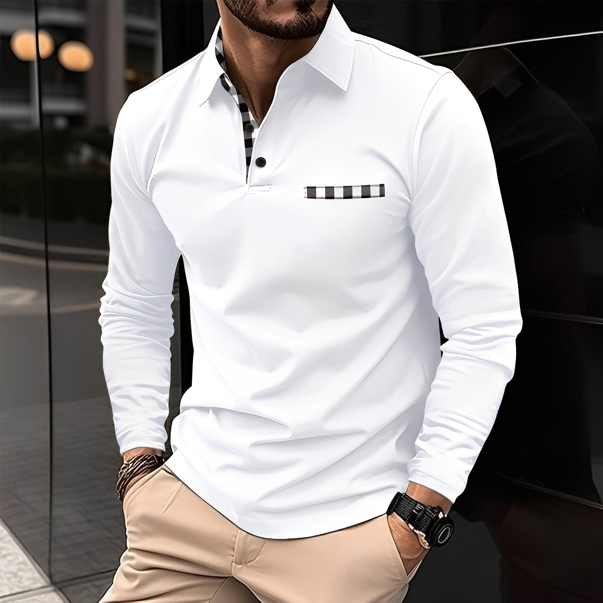 Maxence - Men's Long Sleeve Polo Shirt in Simple Design