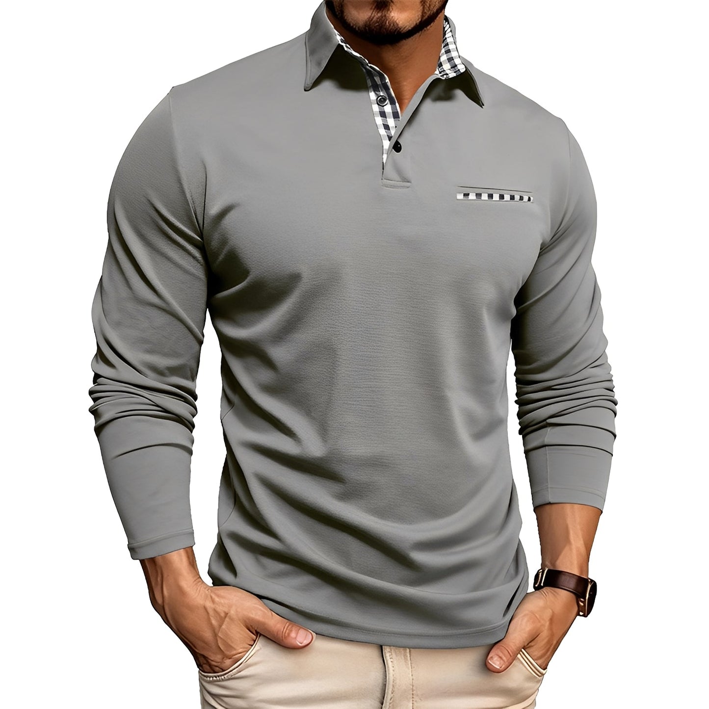 Maxence - Men's Long Sleeve Polo Shirt in Simple Design