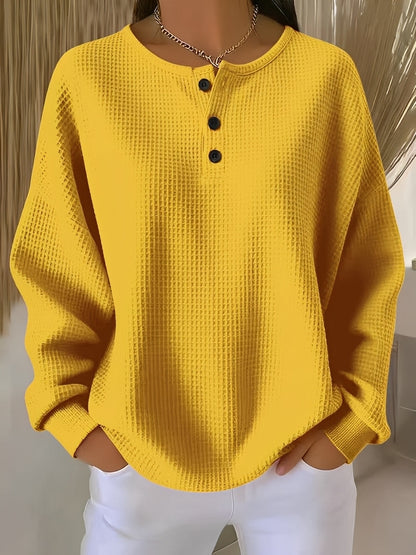 Anabella - Comfortable waffle sweater with button placket for women