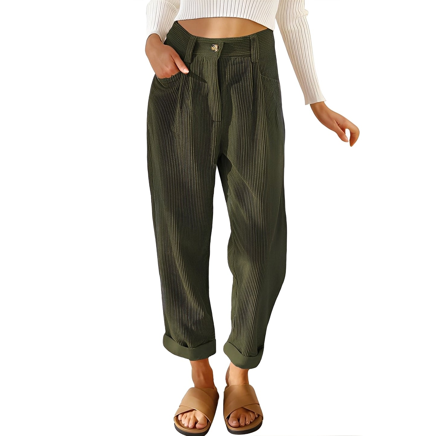 Hannah - Comfortable women's corduroy pants with high waist