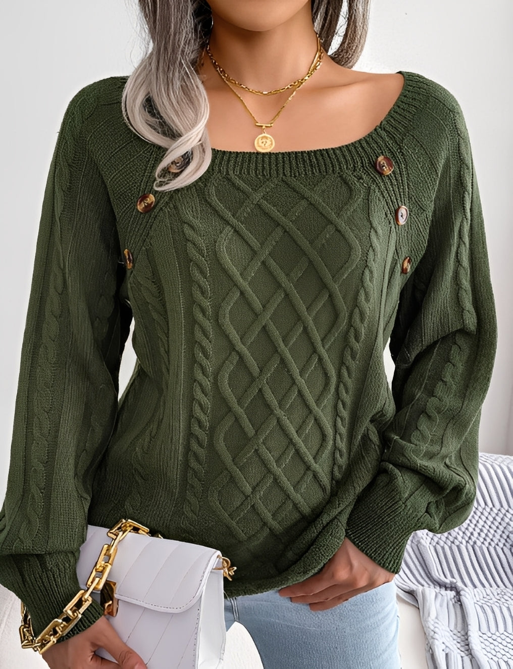 Sally - Fashionable women's sweater with button elements
