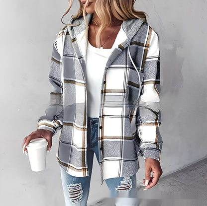 Éliette - Women's winter jacket with hood and check pattern