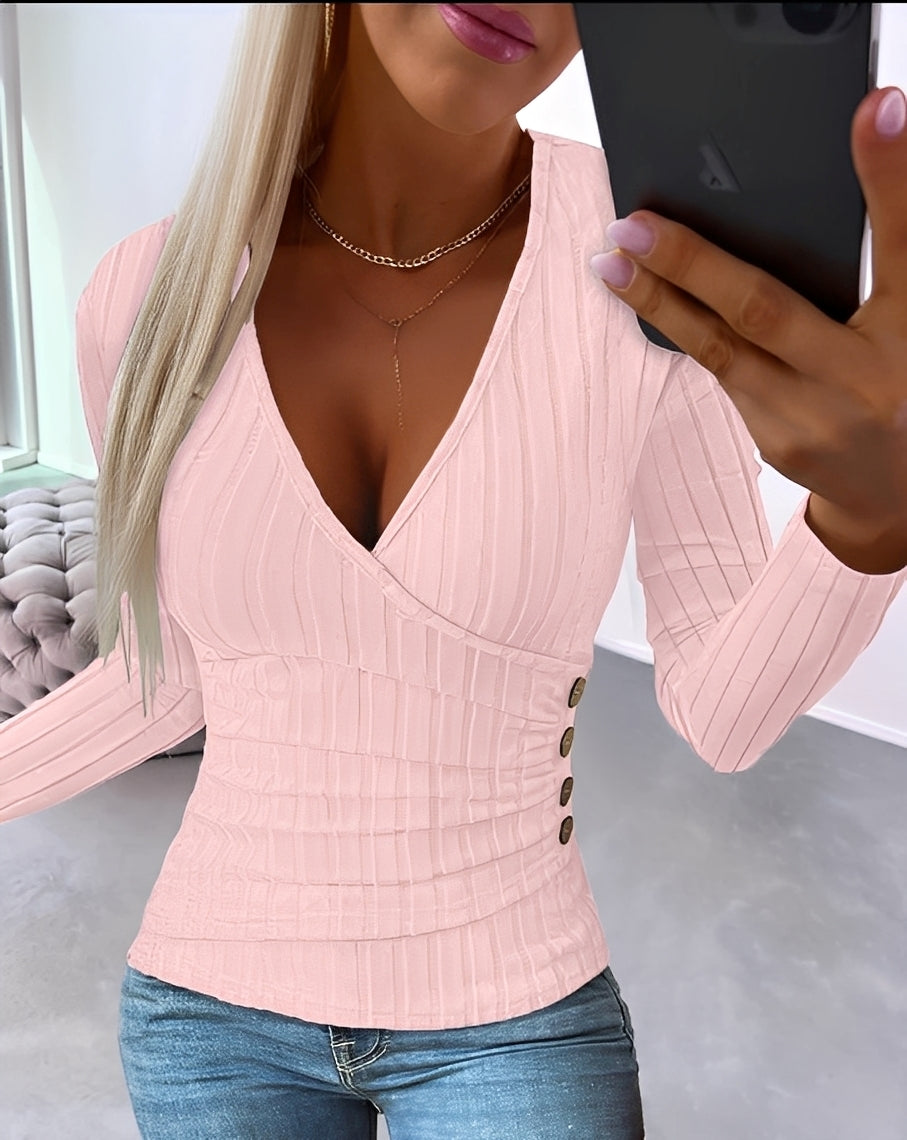 Annie - Comfortable Women's V-Neck Sweater with Stripes