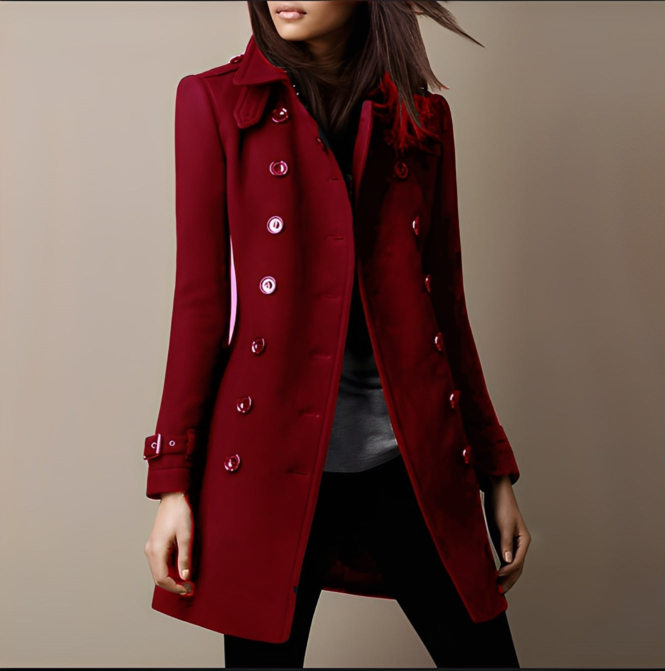 Aryana - Elegant women's wool coat in double-breasted style