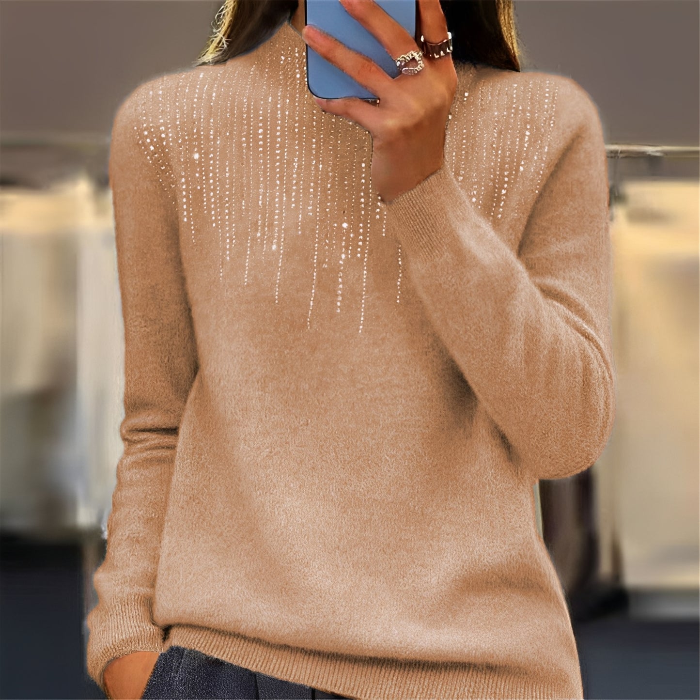Lucia - Glitzernder Pullover mit halbhohem Rollkragen für Damen