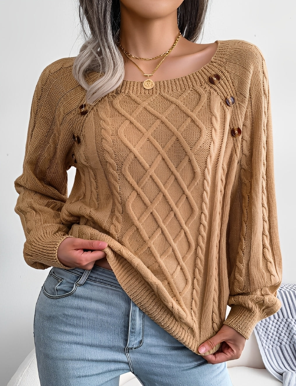 Sally - Fashionable women's sweater with button elements
