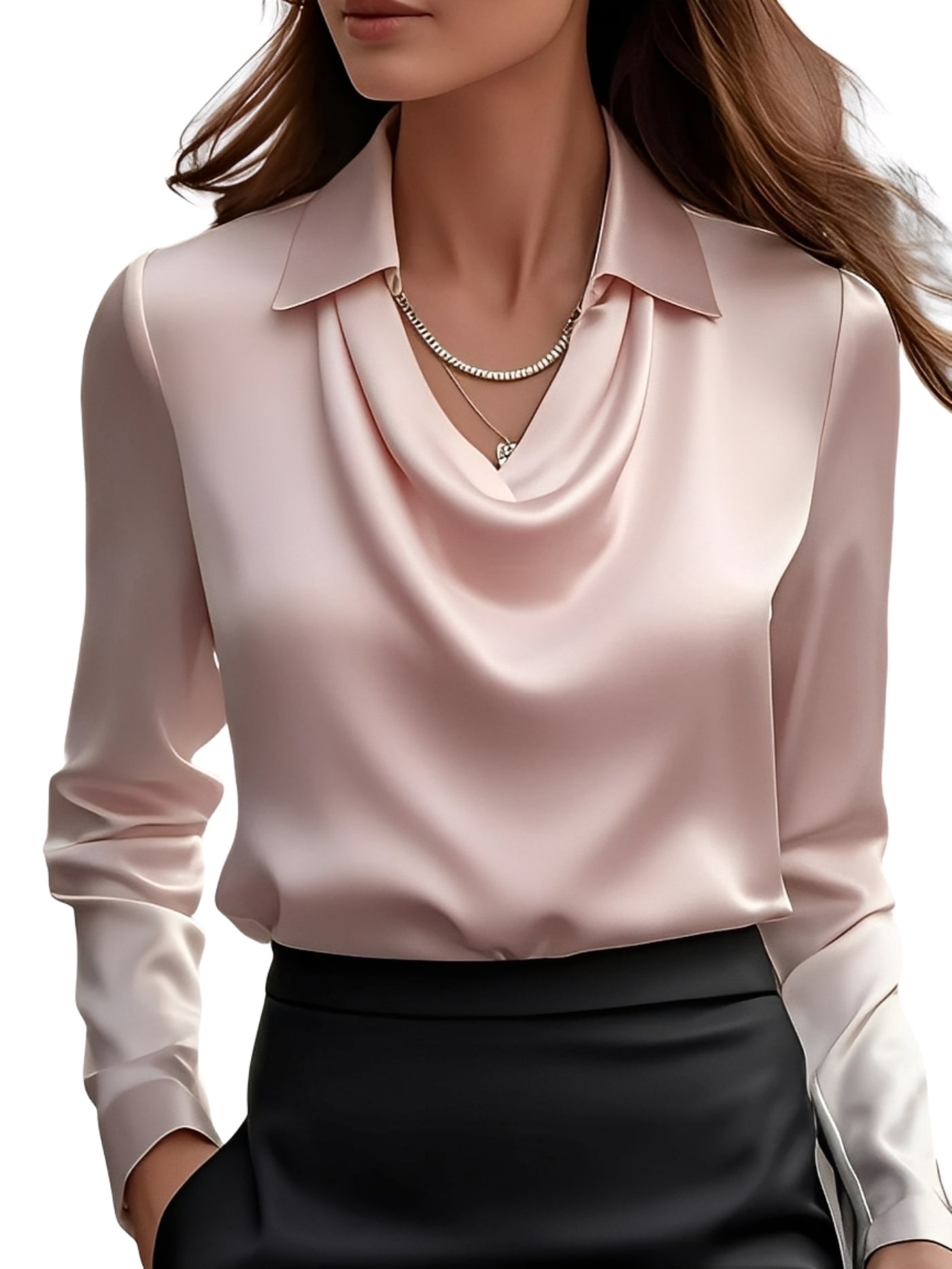 Dionne - Elegante Satinbluse für Damen mit langen Ärmeln
