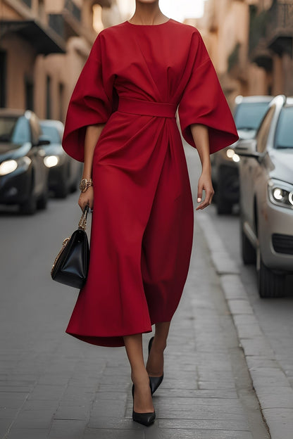 Élise - Elegant women's dress with lantern sleeves and belt