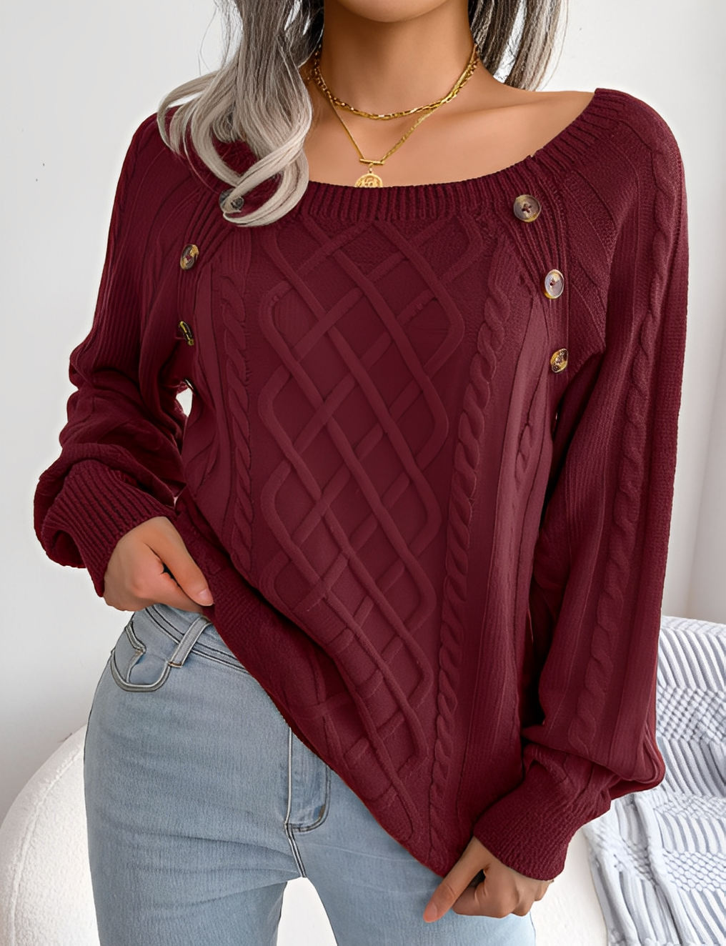 Sally - Fashionable women's sweater with button elements