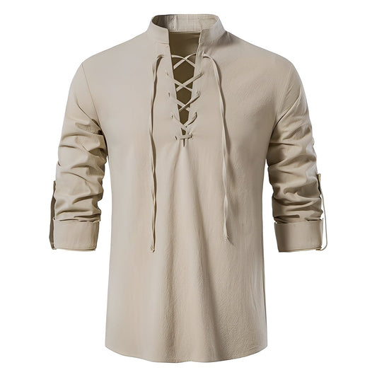 Josué - Stylish men's shirt with V-neck and lace