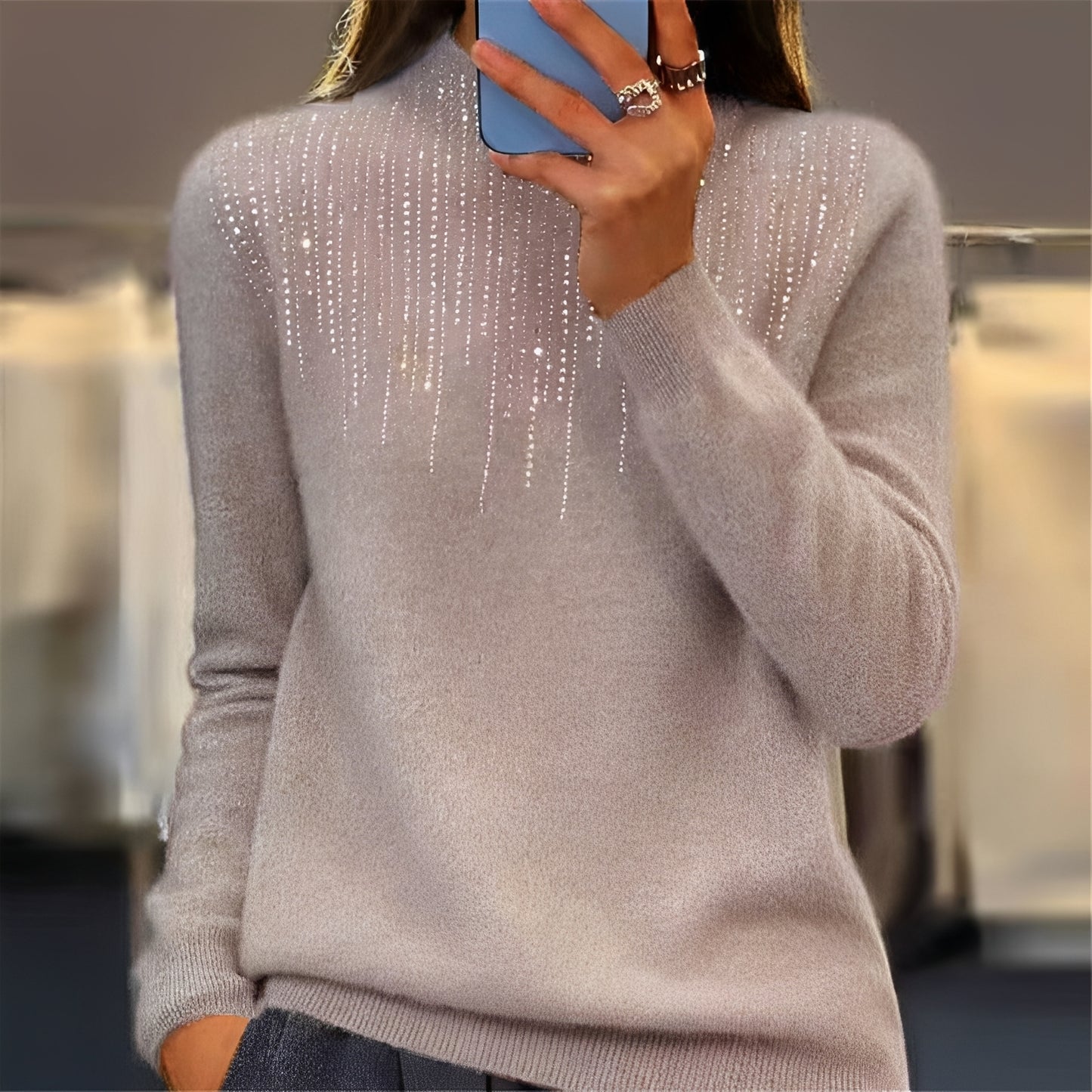 Lucia - Glitzernder Pullover mit halbhohem Rollkragen für Damen