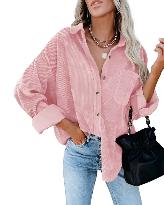 Jemima - Casual, loosely cut corduroy shirt with collar for women