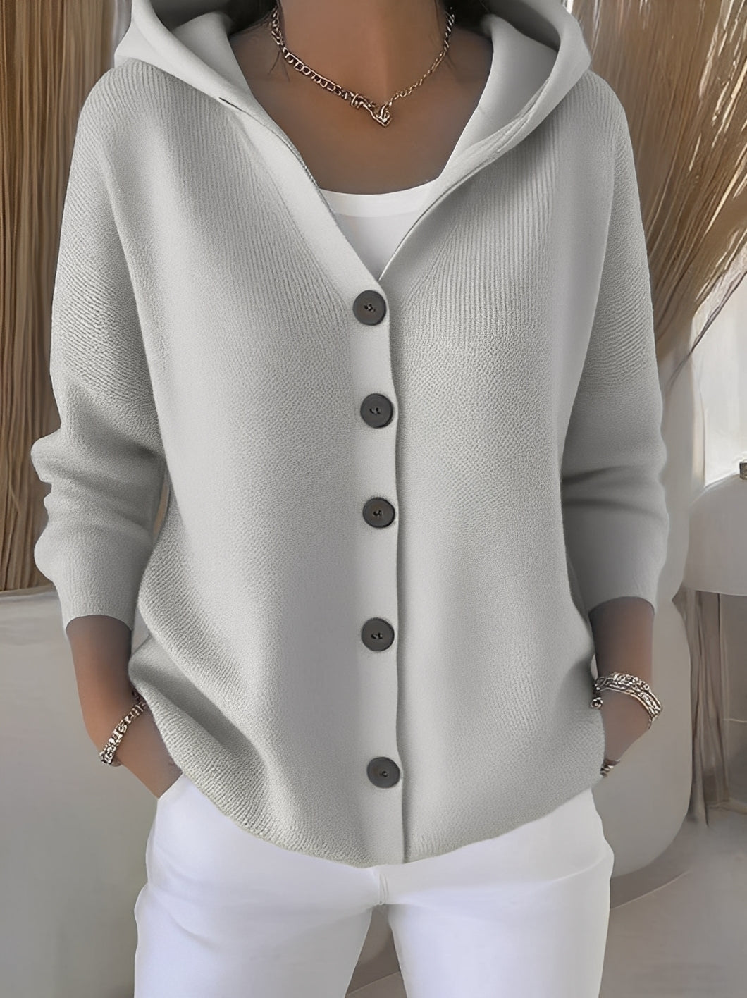 Ryanne - Cozy Long Sleeve Cardigan with Hood for Women
