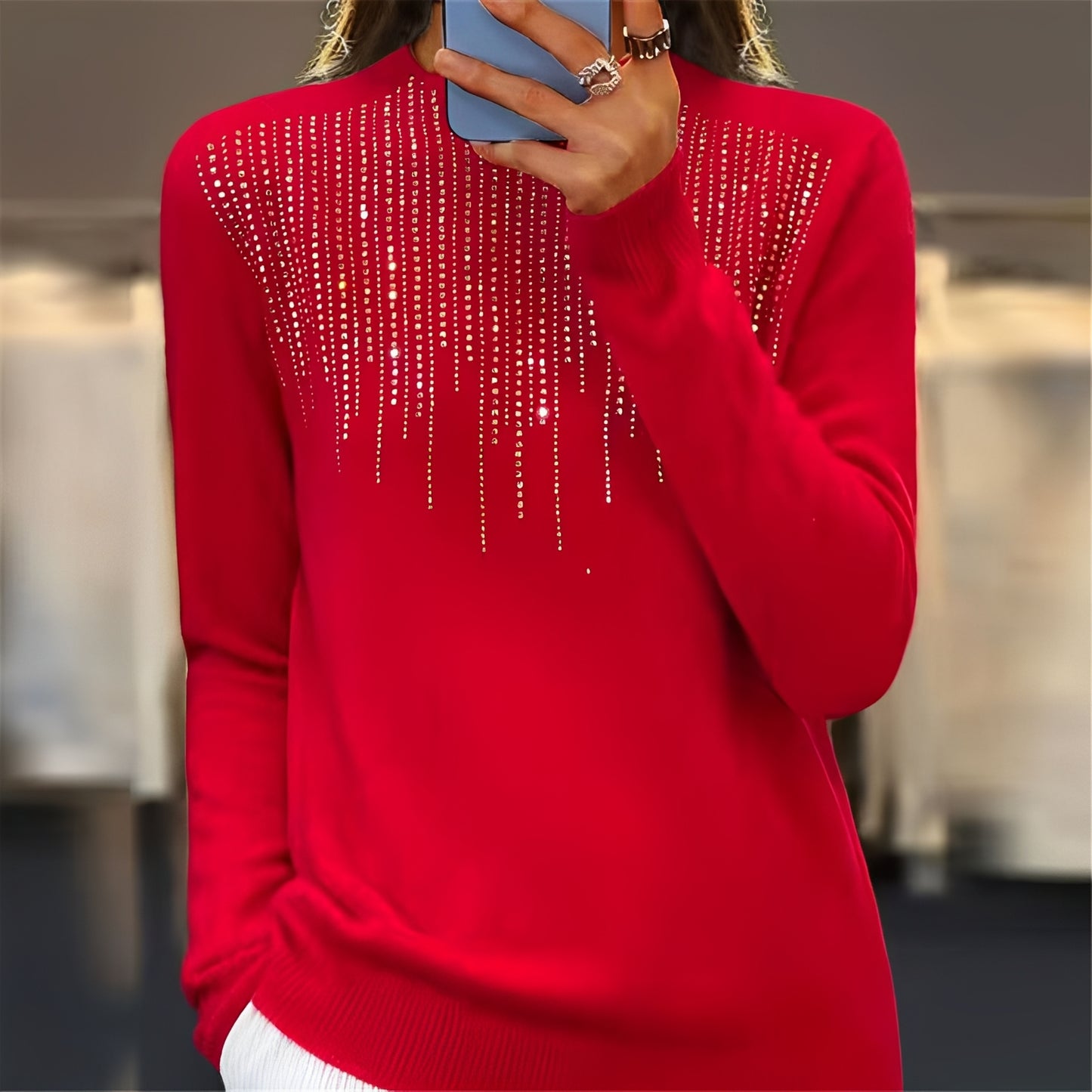 Lucia - Glitzernder Pullover mit halbhohem Rollkragen für Damen