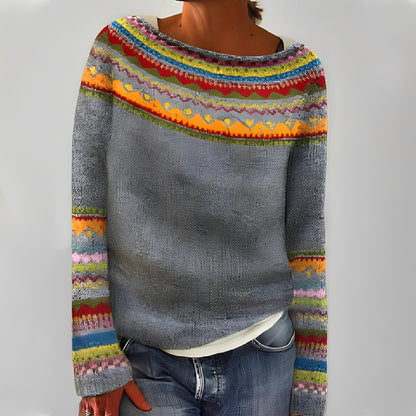 Flavienne - Simple women's winter sweater with round neckline