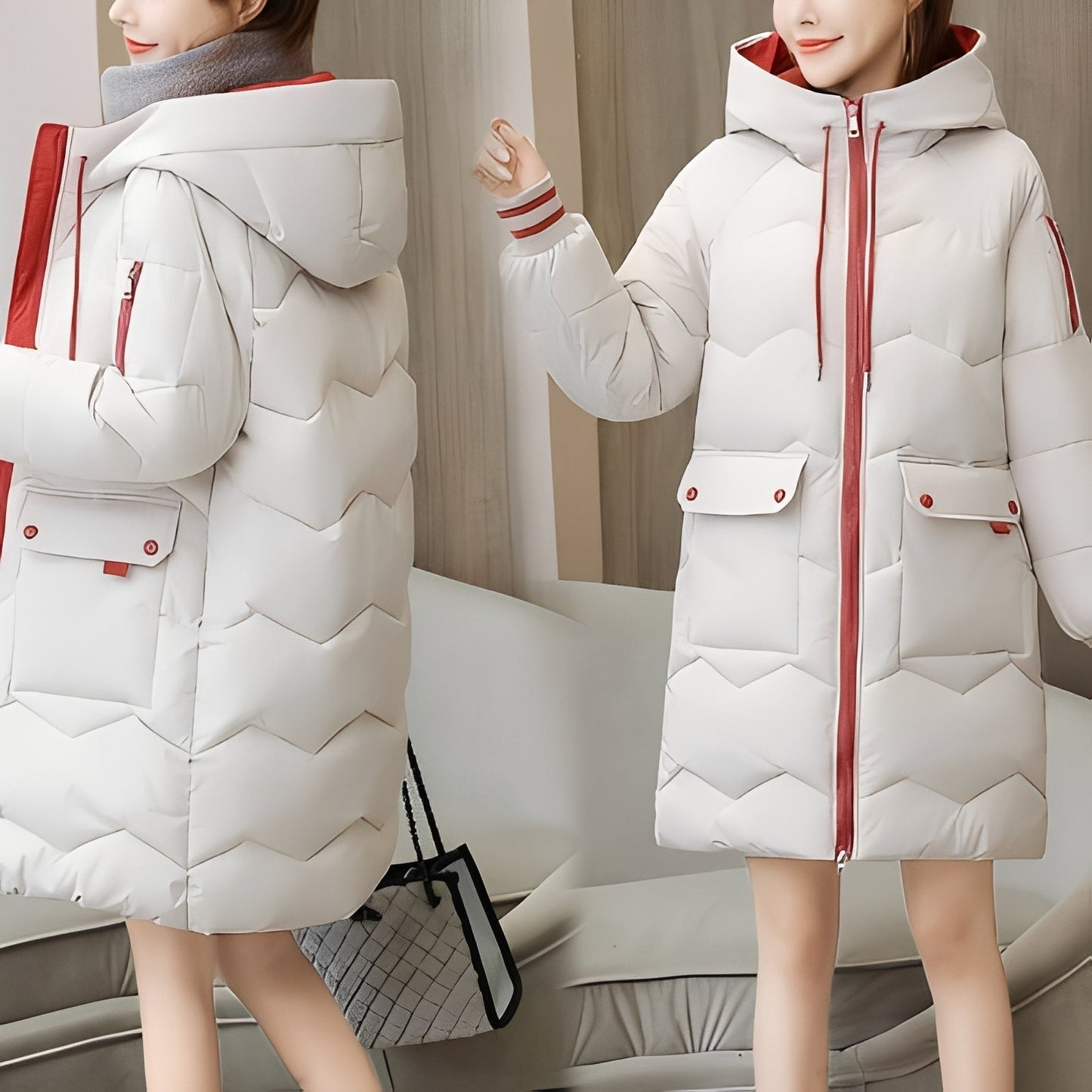 Catherine - Modern long down jacket with hood for women