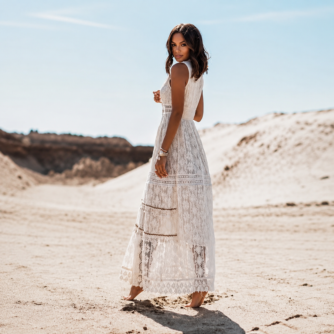 Flossie - Stilvolles Maxikleid mit V-Ausschnitt und hoher Taille