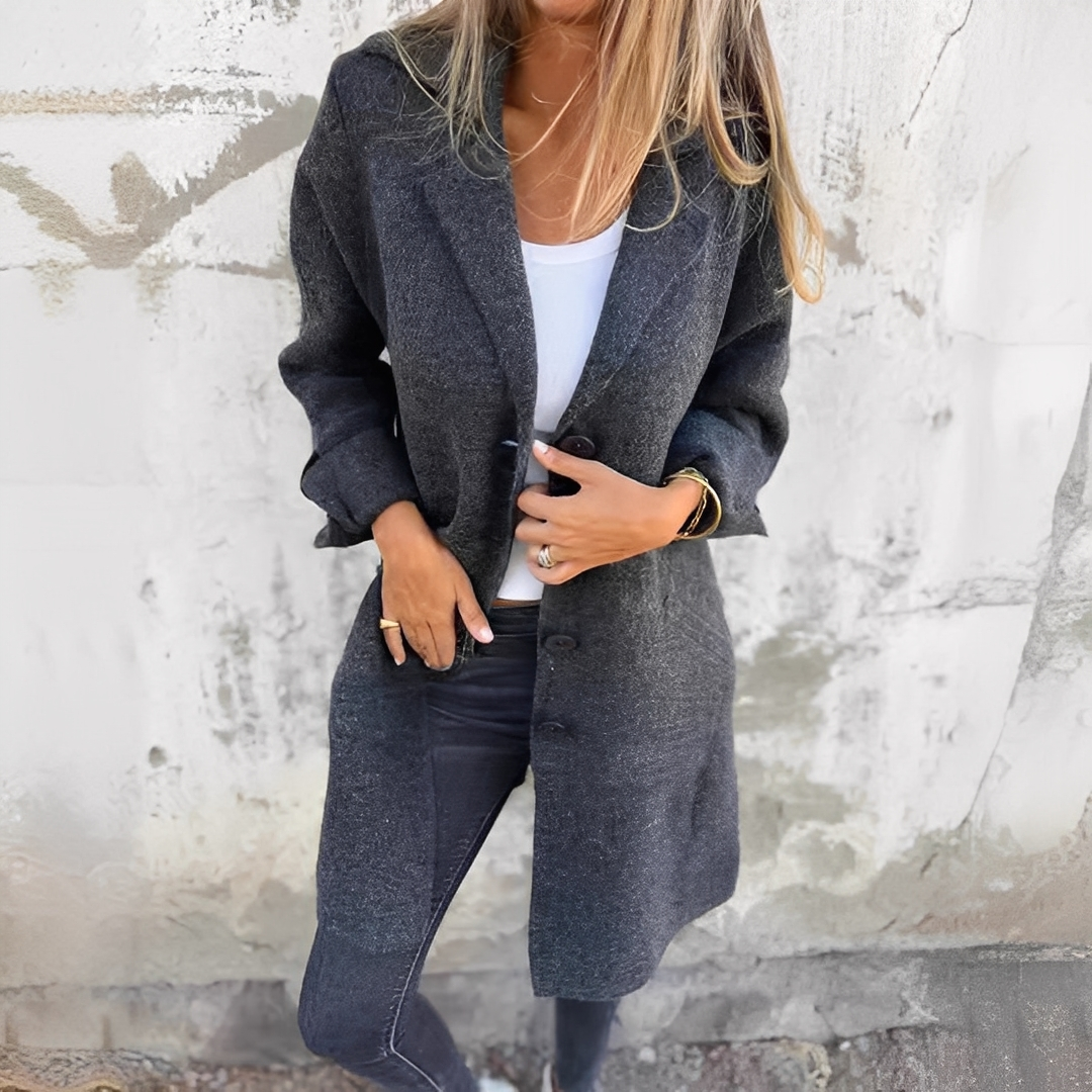 Odile - Long, casual women's coat with lapels