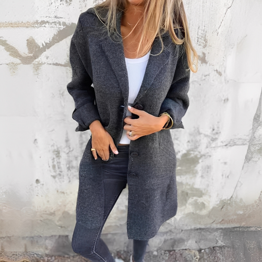 Odile - Long, casual women's coat with lapels