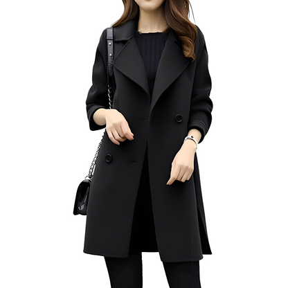 Kristina - Elegant women's long coat with double row of buttons
