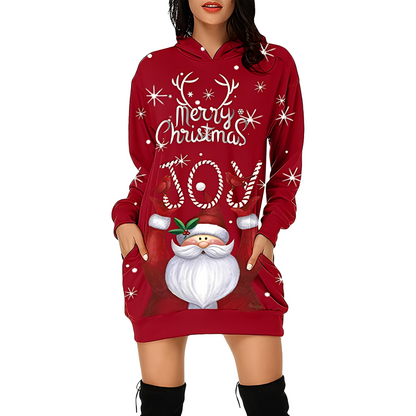 Georgia - Stylish Christmas Dress with Hood for Women with Print