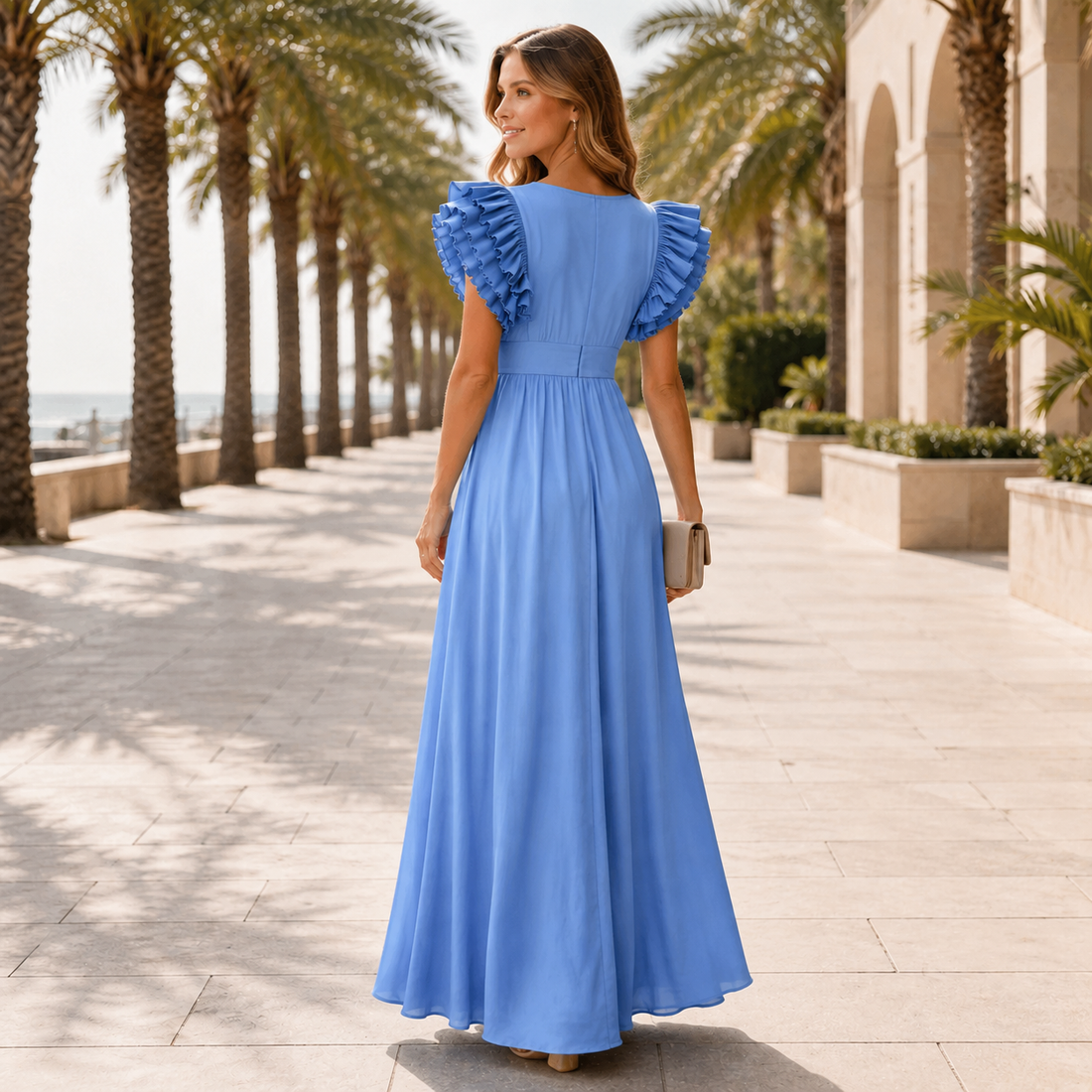 Zhallie - Elegantes Maxikleid mit Volantärmeln