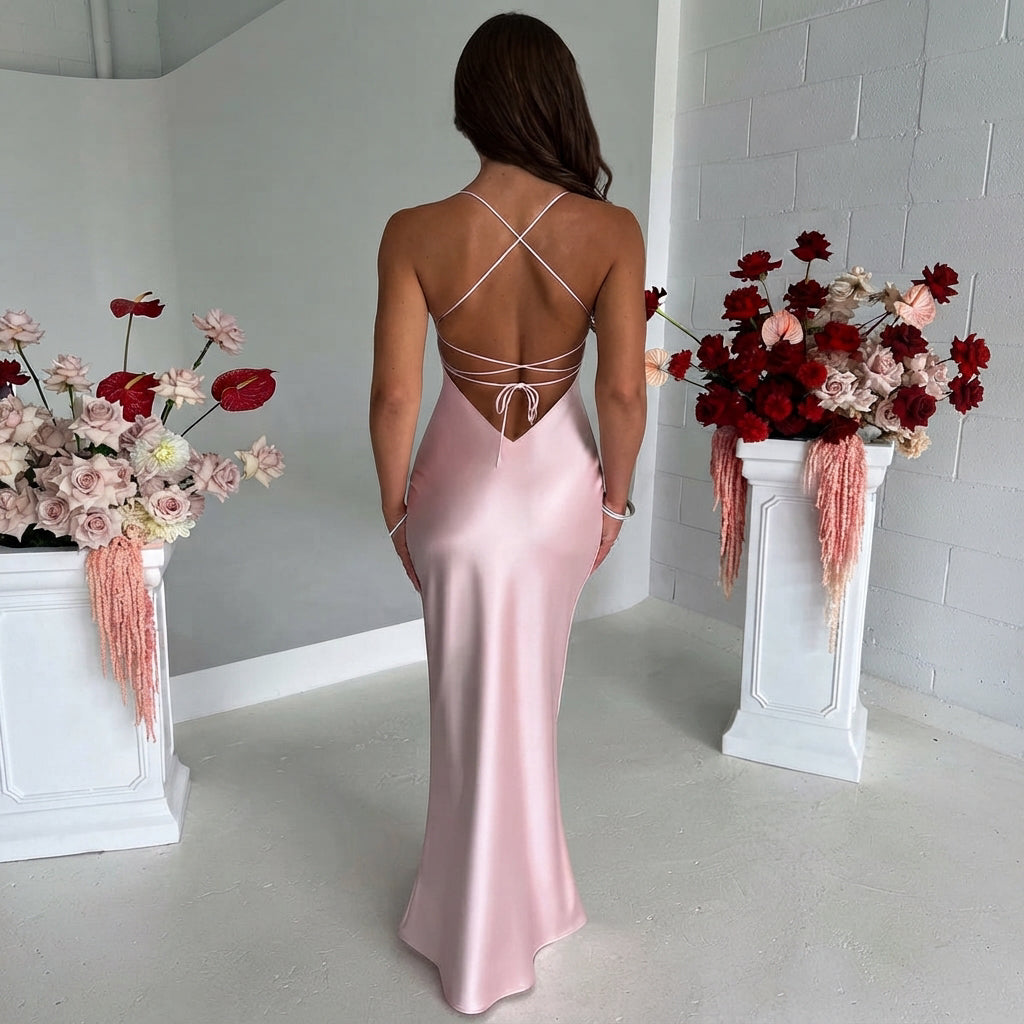 Melika - Glänzendes, figurbetontes Maxikleid