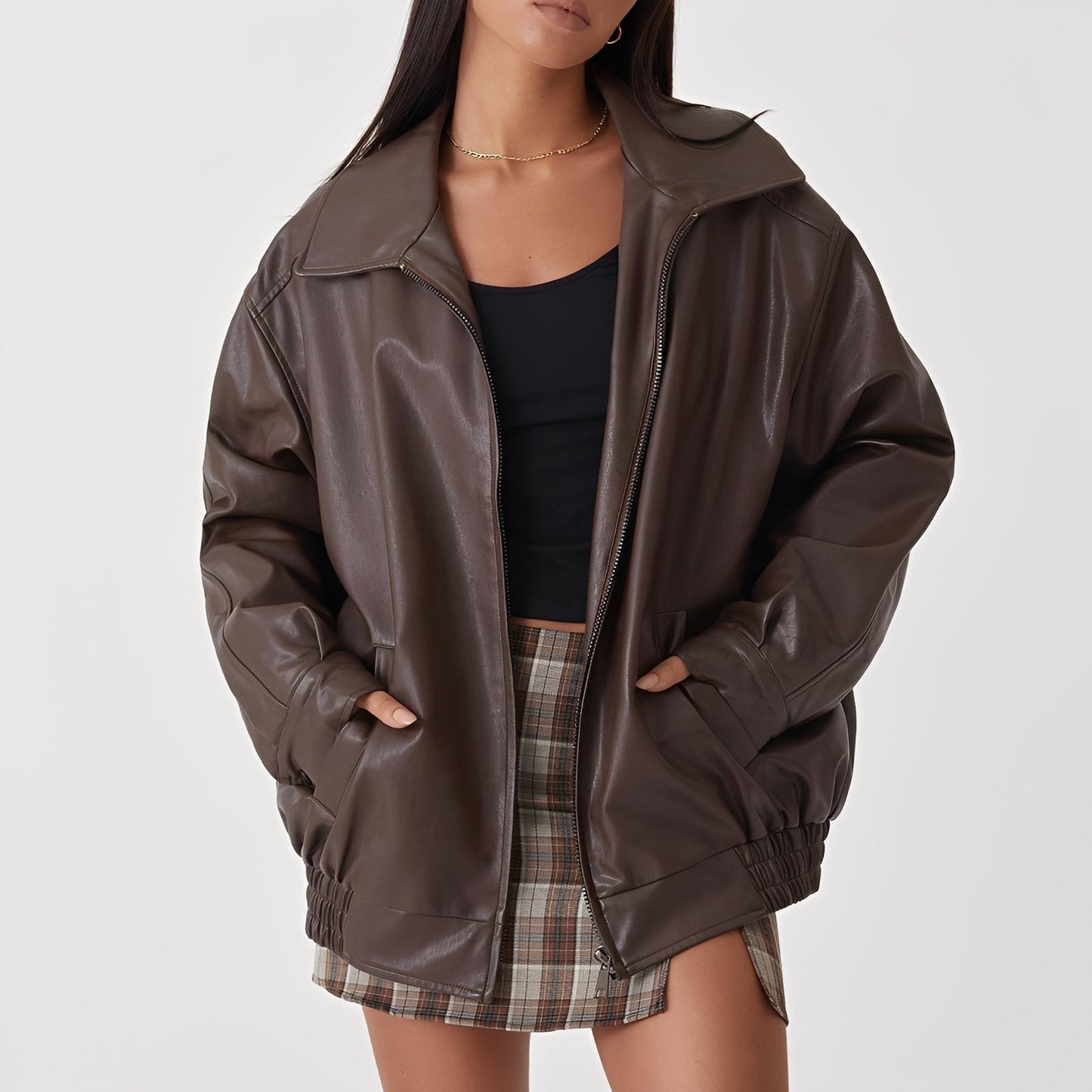 Kassidy - Trendy women's leather jacket in oversized style