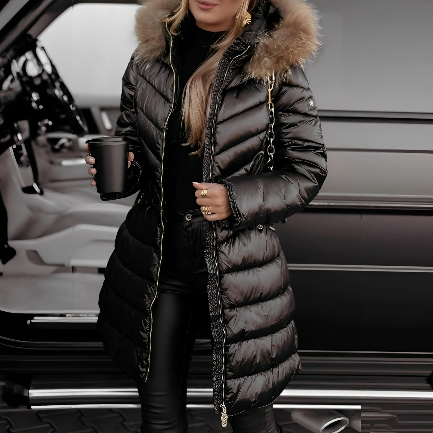 Caroline - Women's jacket with elegant fur collar