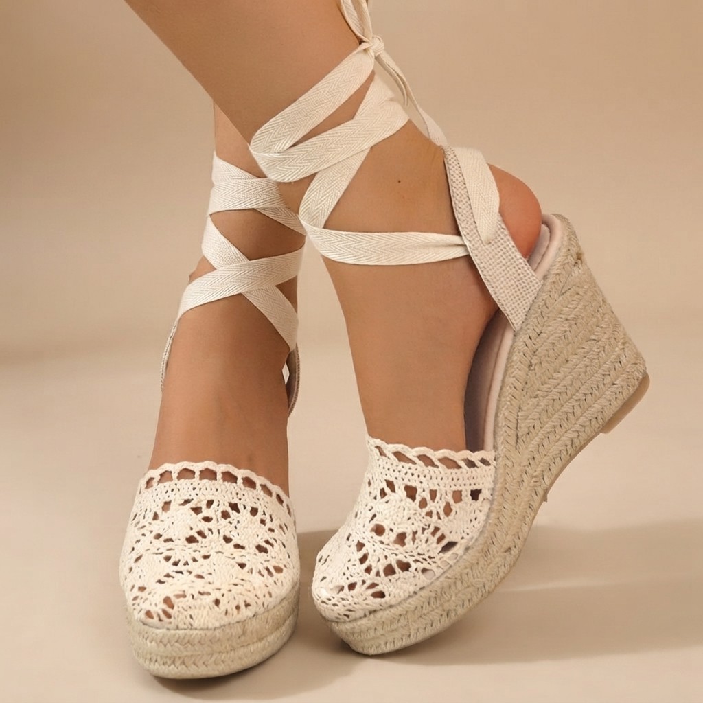 Jeanede - Elegante Sandalen mit Keilabsatz und Schnürdetails
