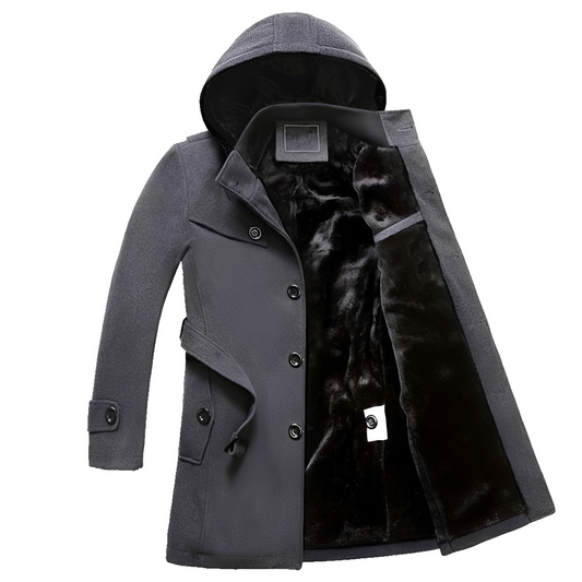 Robert - Moderner, dicker Trenchcoat mit Kunstfellfutter für Herren