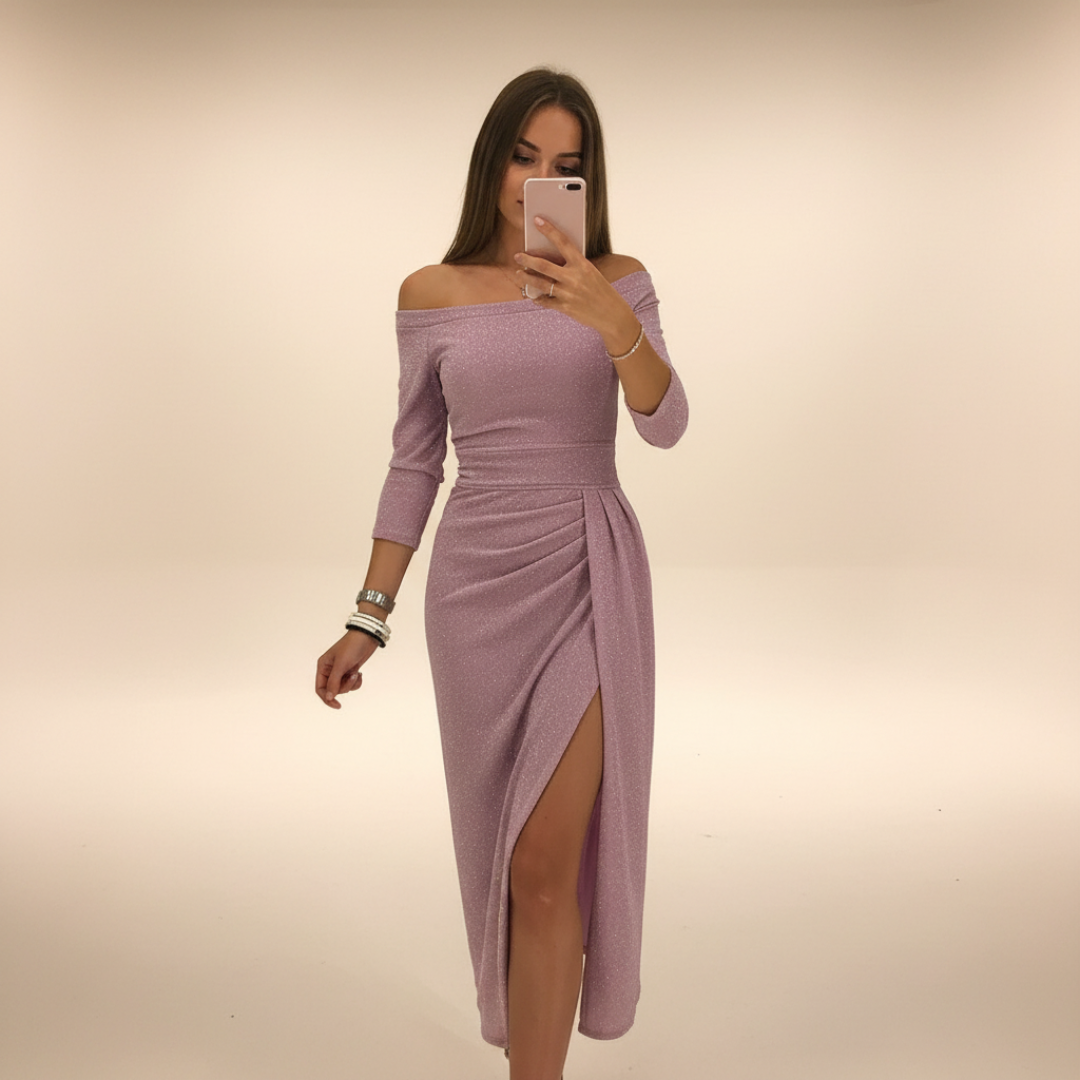Christy - Stilvolles schulterfreies Midikleid