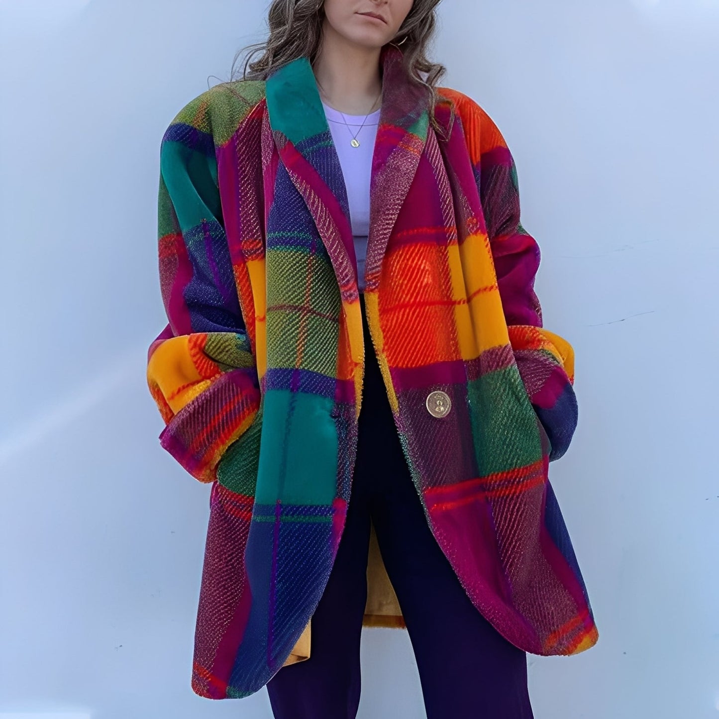 Alex - women's coat with colorful lapel and pockets