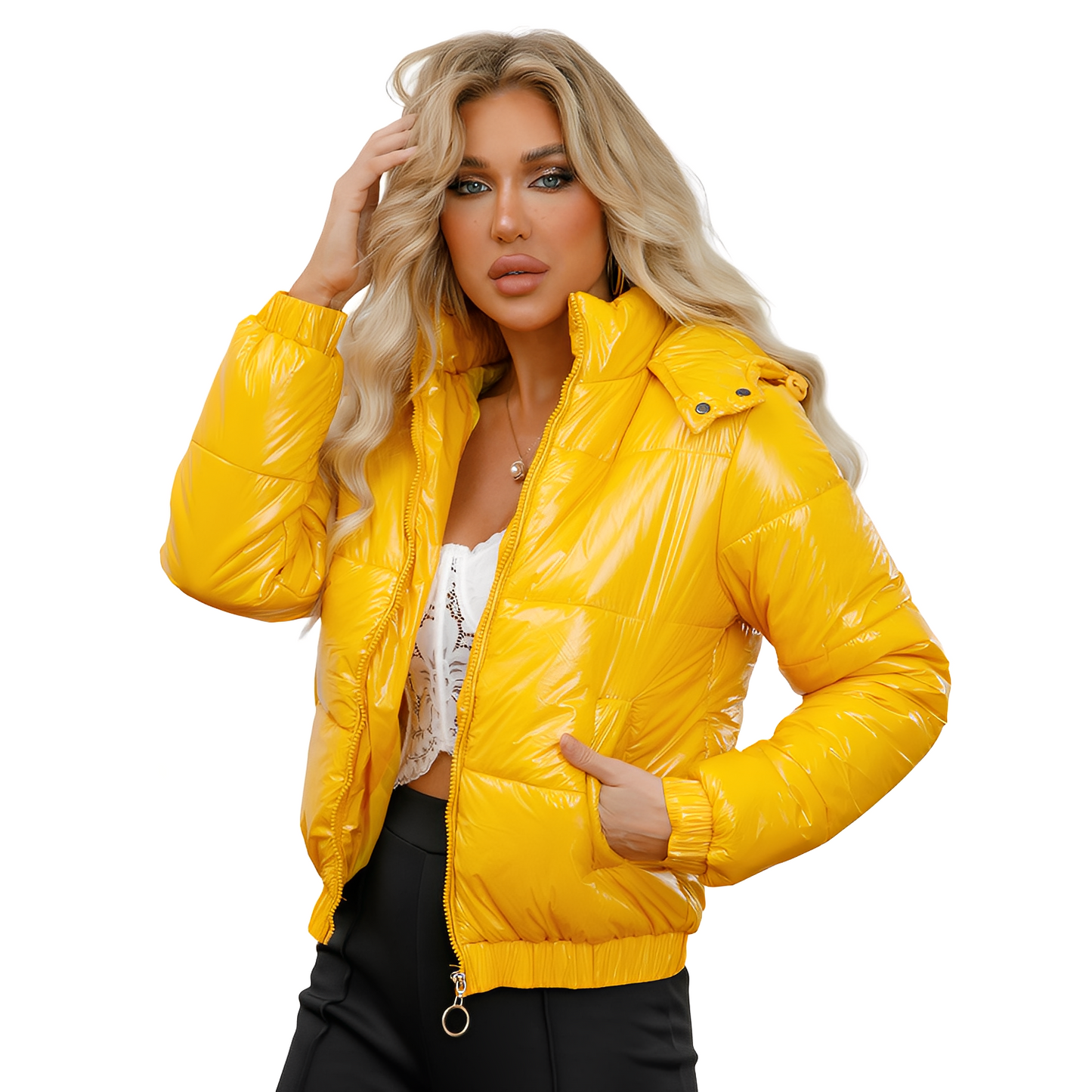 Yazmin - Modische, glänzende Damenjacke mit Kapuze