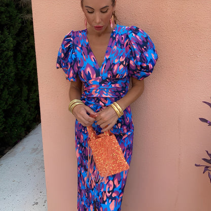 Gaëlle - Colorful dress with folded sleeves for women