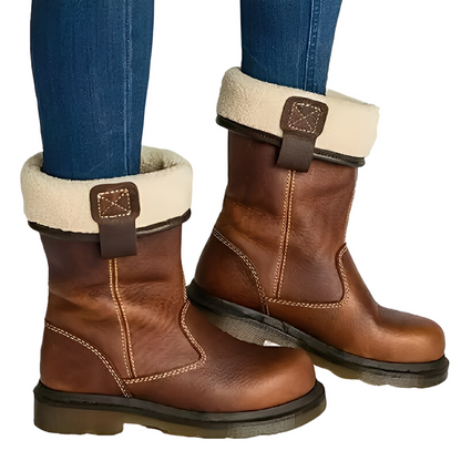 Alexia - women's leather boots in vintage look with fur lining