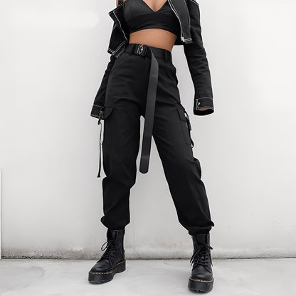 Clotilde - Elastic women's cargo pants with high waist