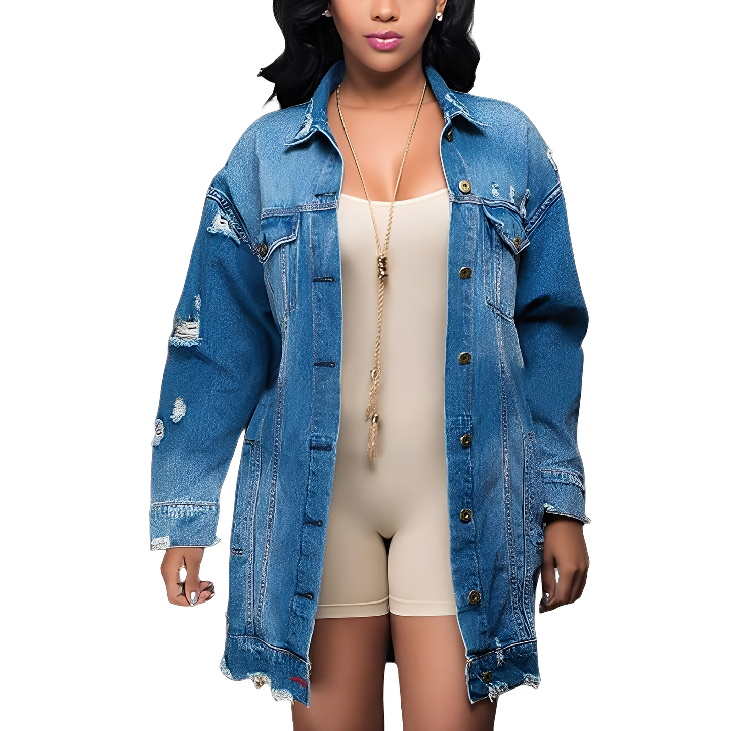 Yasmin - Casual long women's denim jacket