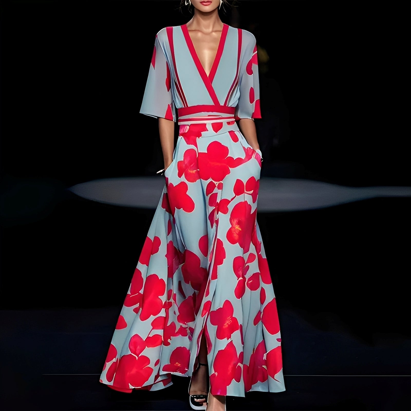 Débora - Langes stilvolles Kleid mit Blumenmuster für Damen